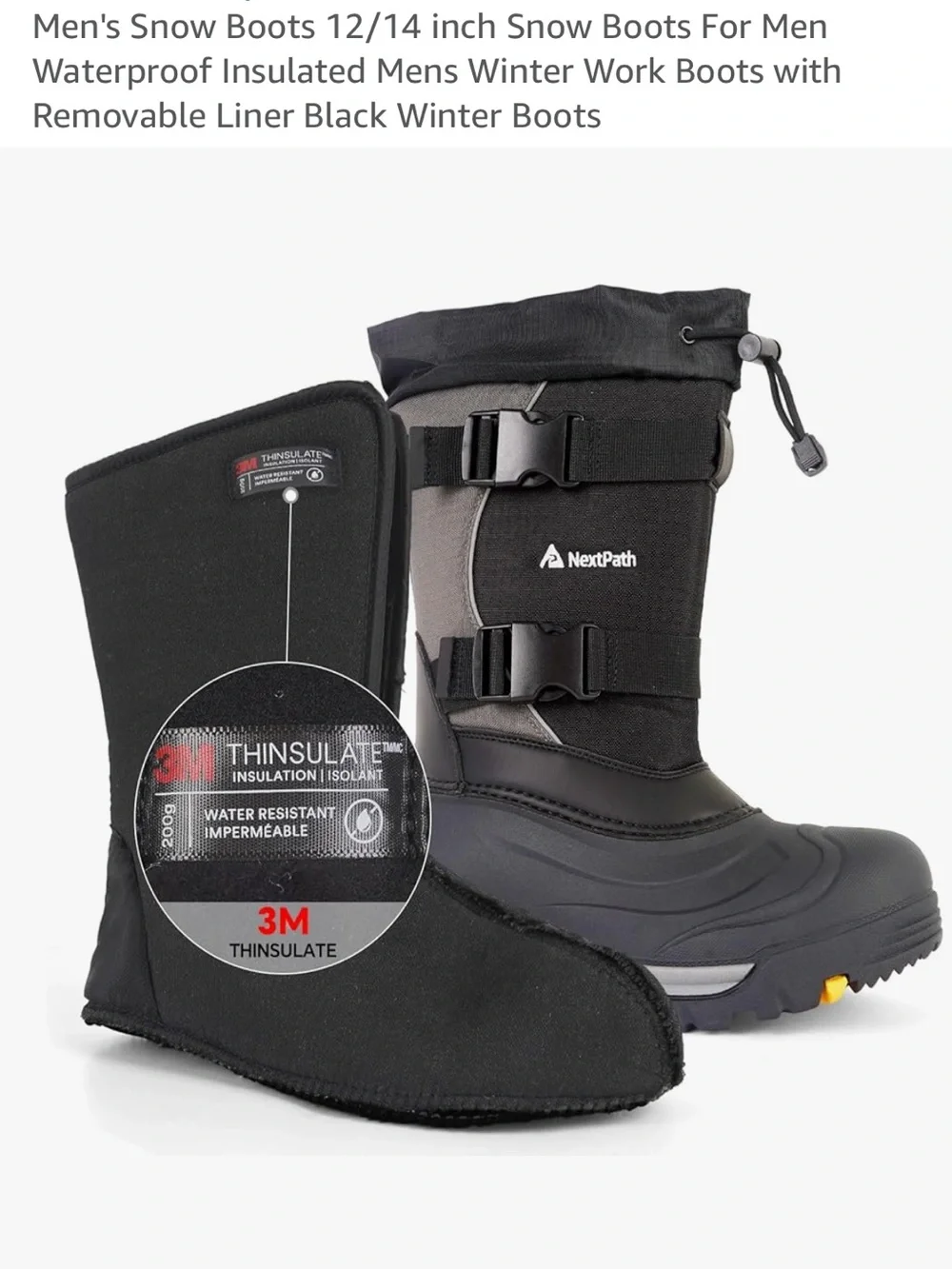 NWT NextPath Insulated Waterproof Winter Snow Work Removable Liner Boots